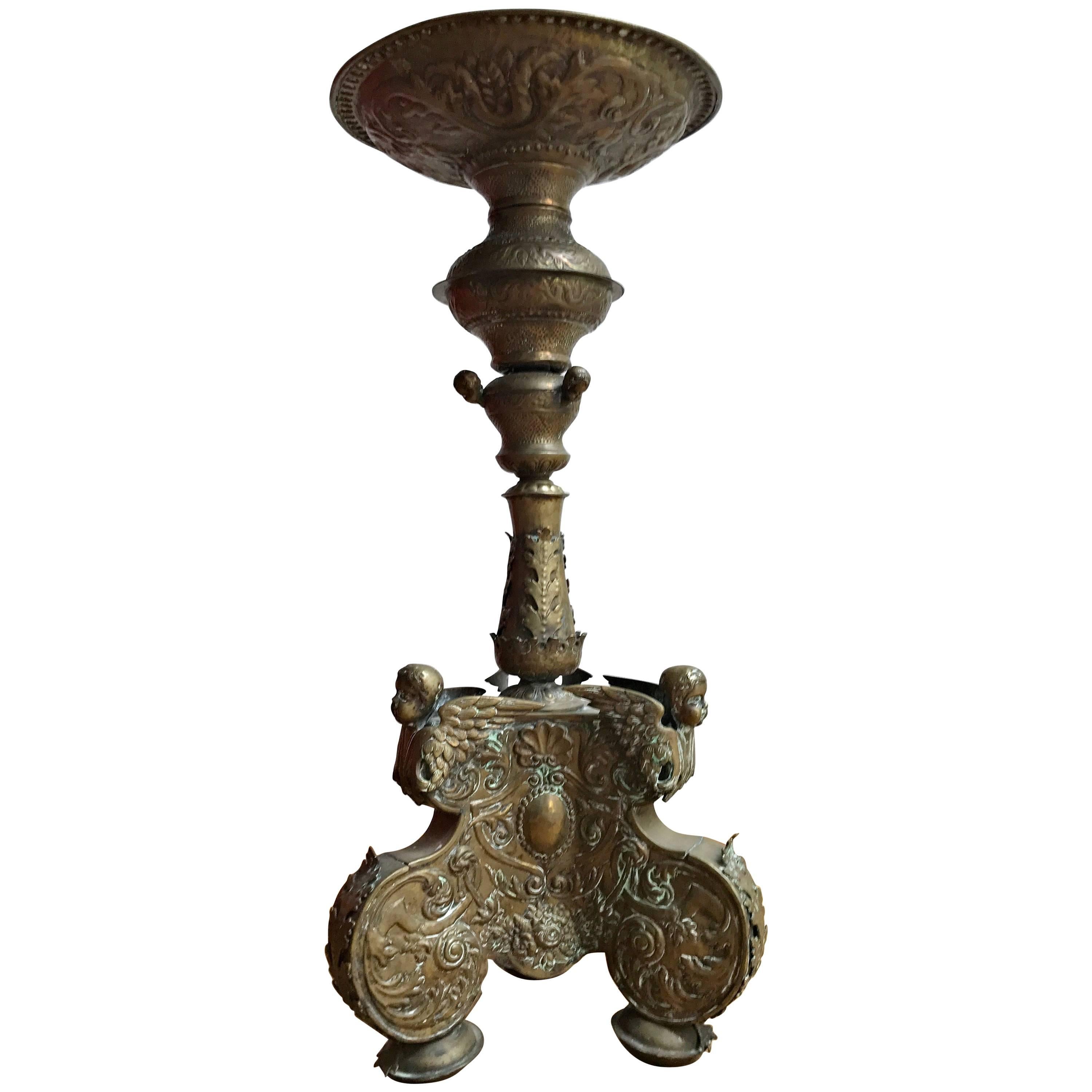 Great 18th Century Candlestick with Angel Heads For Sale