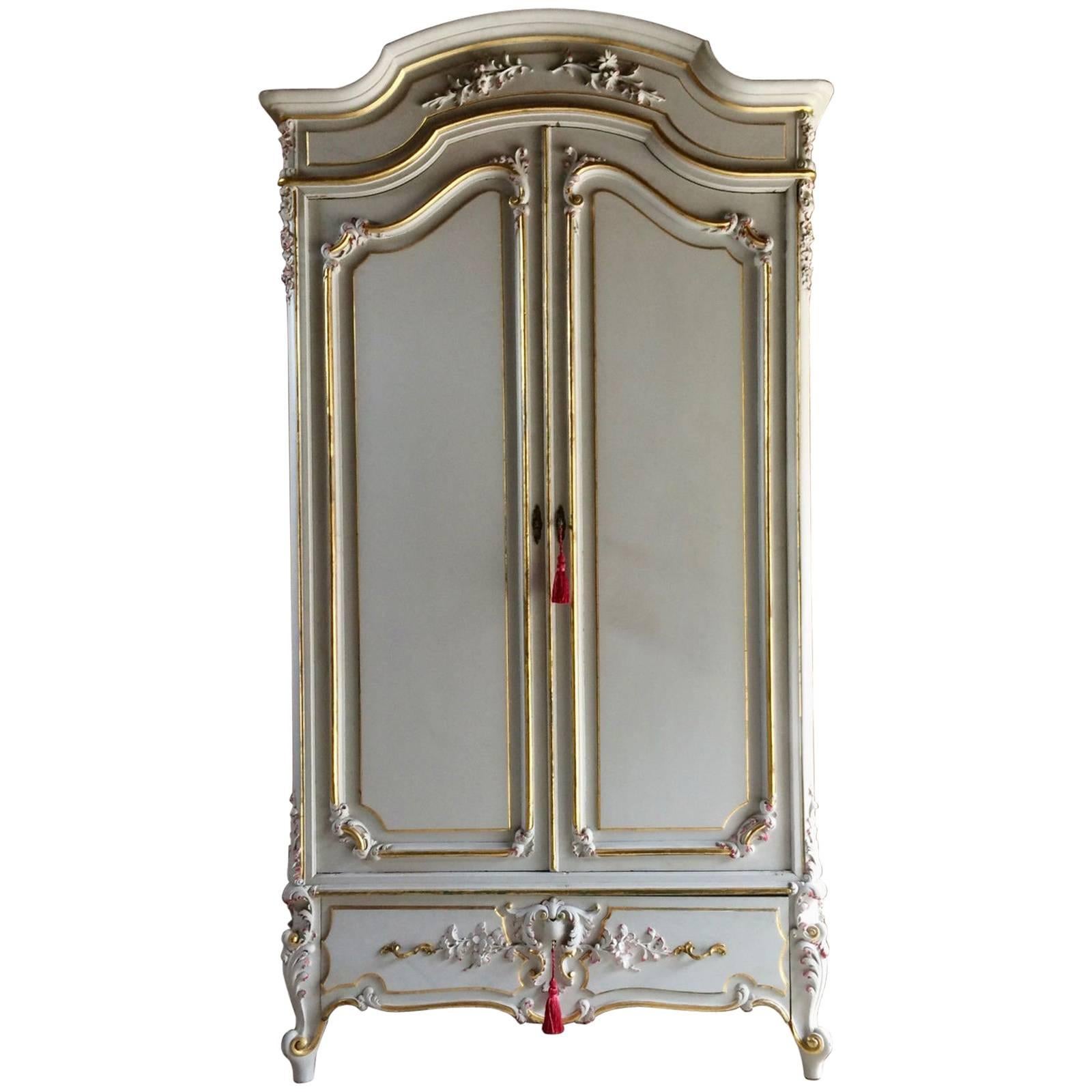 Antique Style French Armoire Wardrobe Painted Gilded Mirrored Large