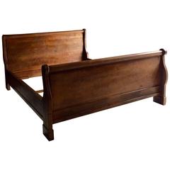 Antique Super King-Size Sleigh Bed French Solid Oak Very Large