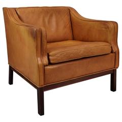 Mid-Century Vintage Vintage Danish Tan Leather Børge Mogensen Style Lounge Chair