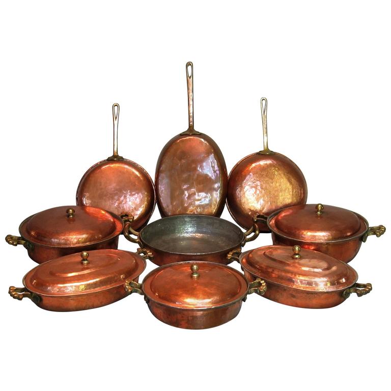 Handmade Mediterranean Copper Cookware Hammered 14 pcs. Set at