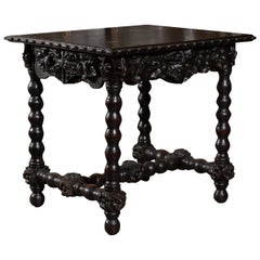 German Black Forest Oak Side Table with Turned Bobbin Legs, Late 19th Century