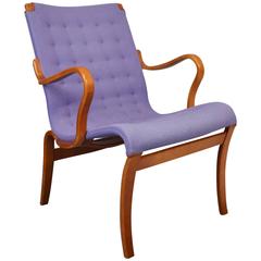 Mid-Century Retro Vintage Swedish Wool & Cherrywood Bruno Mathsson 'Mina' Chair