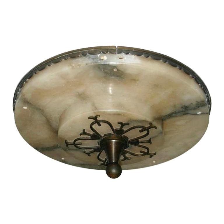 Alabaster Light Fixture with Bronze Detailing For Sale