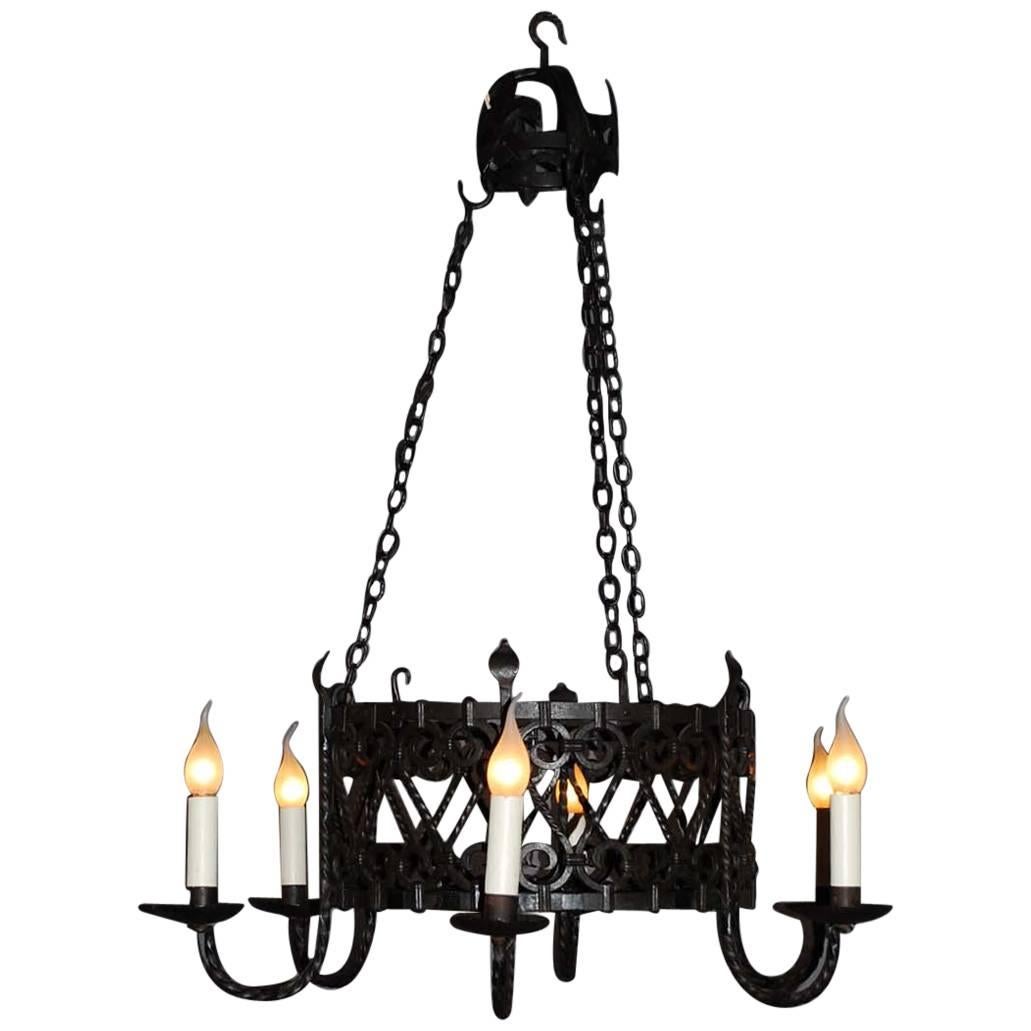 19th Century Wrought Iron Chandelier For Sale