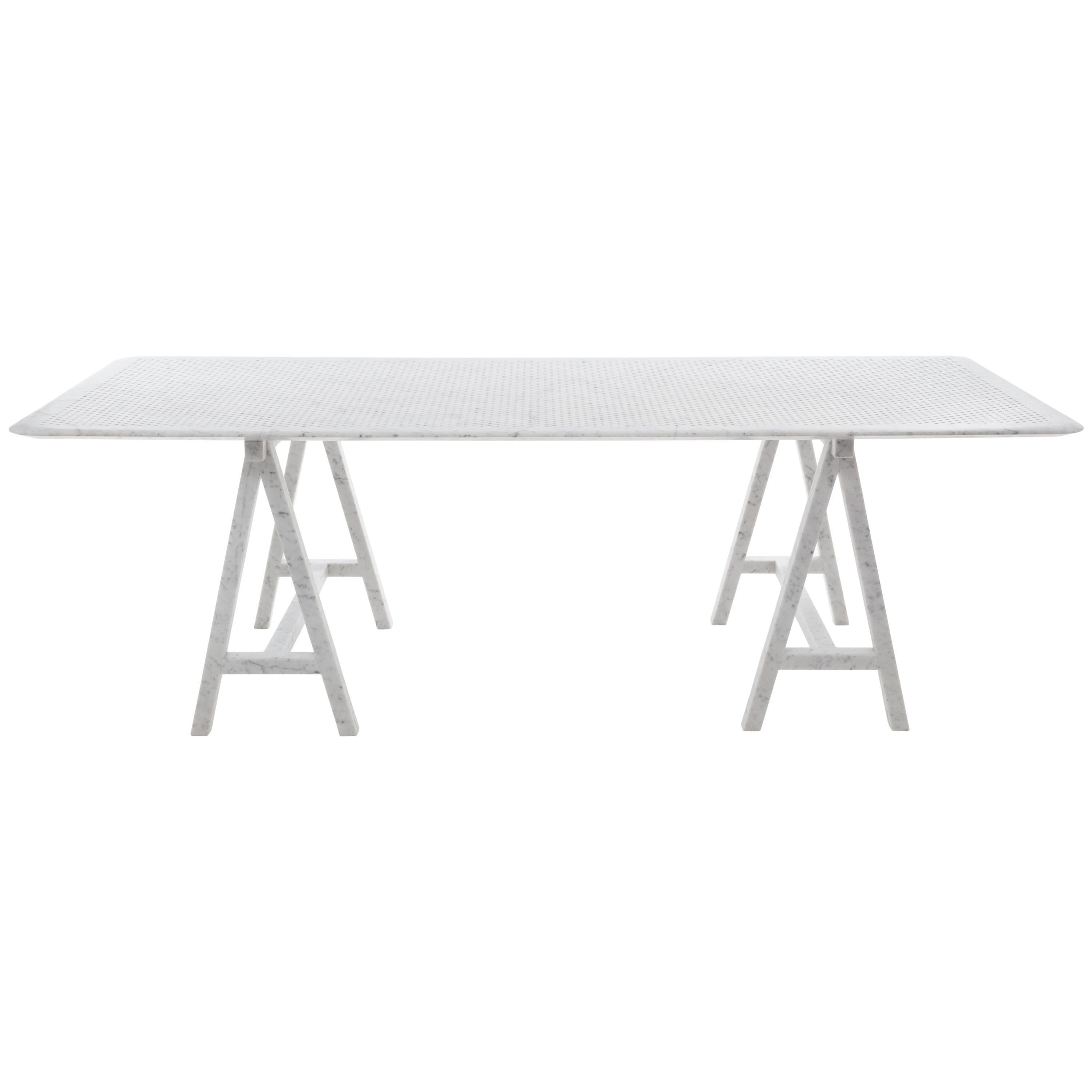 21st Century Perforated Carrara Marble Table by Normal Studio For Sale