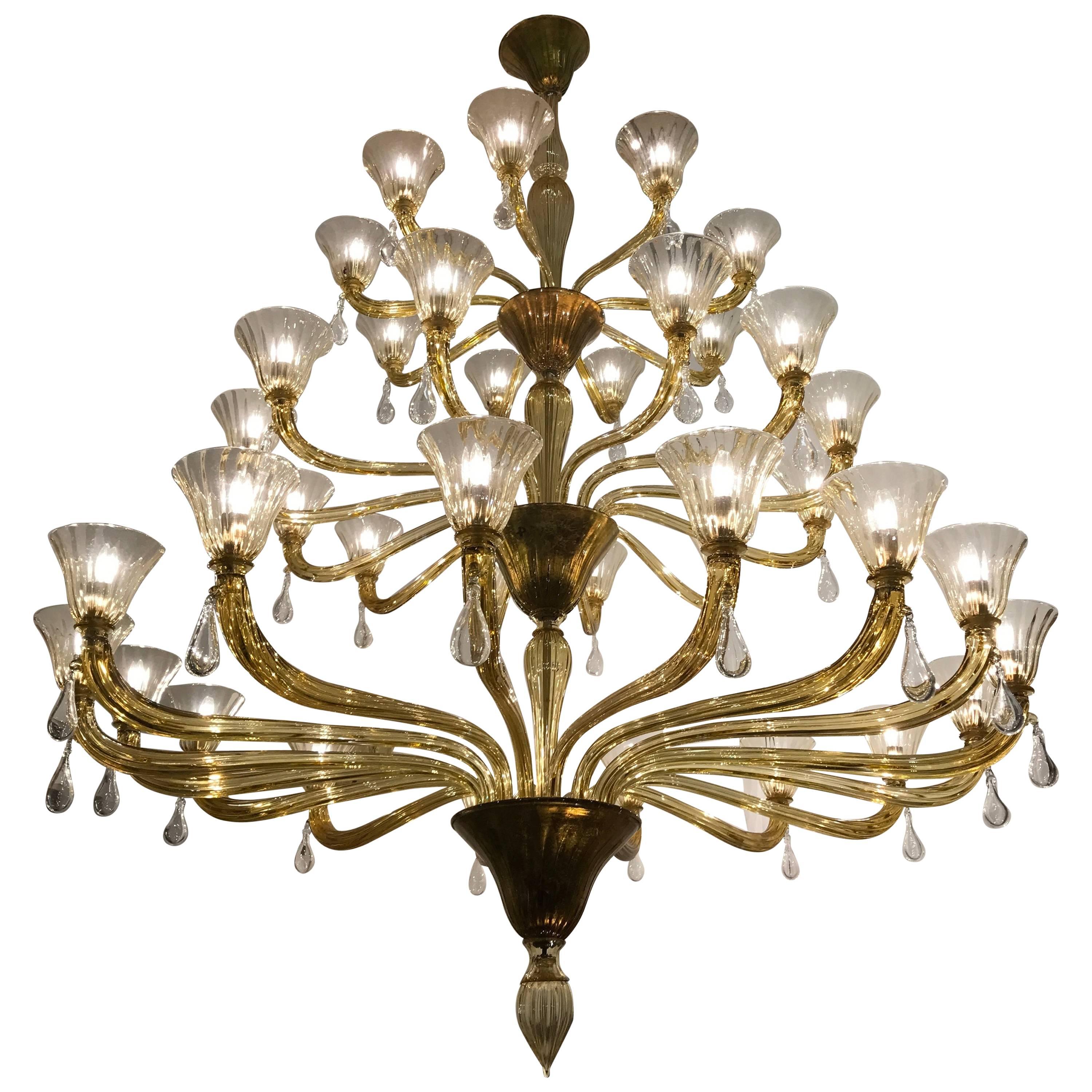 Extraordinary Amber Venini Murano Chandelier, 1960