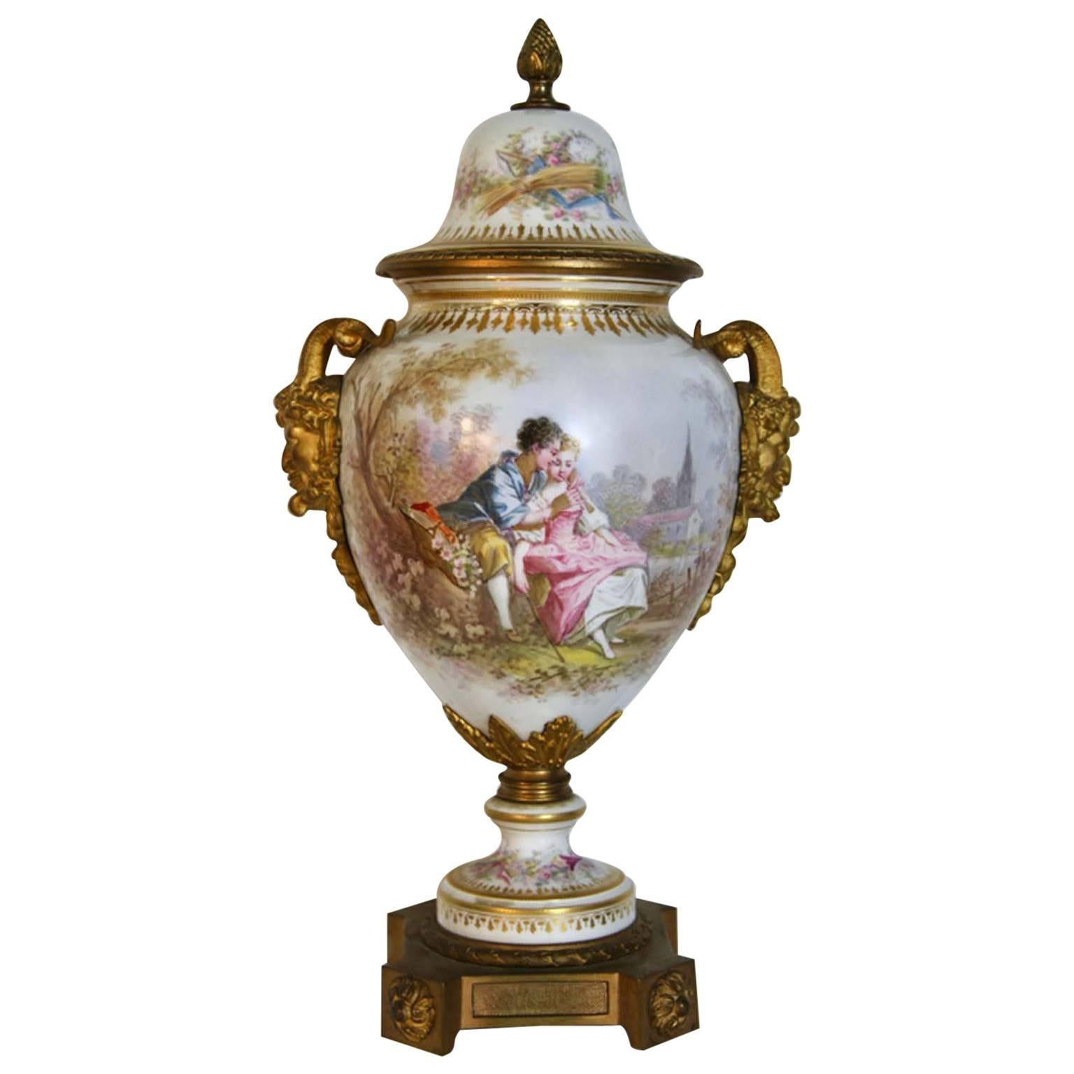 Antique Classical Sevres Urn with Gilt Bronze For Sale