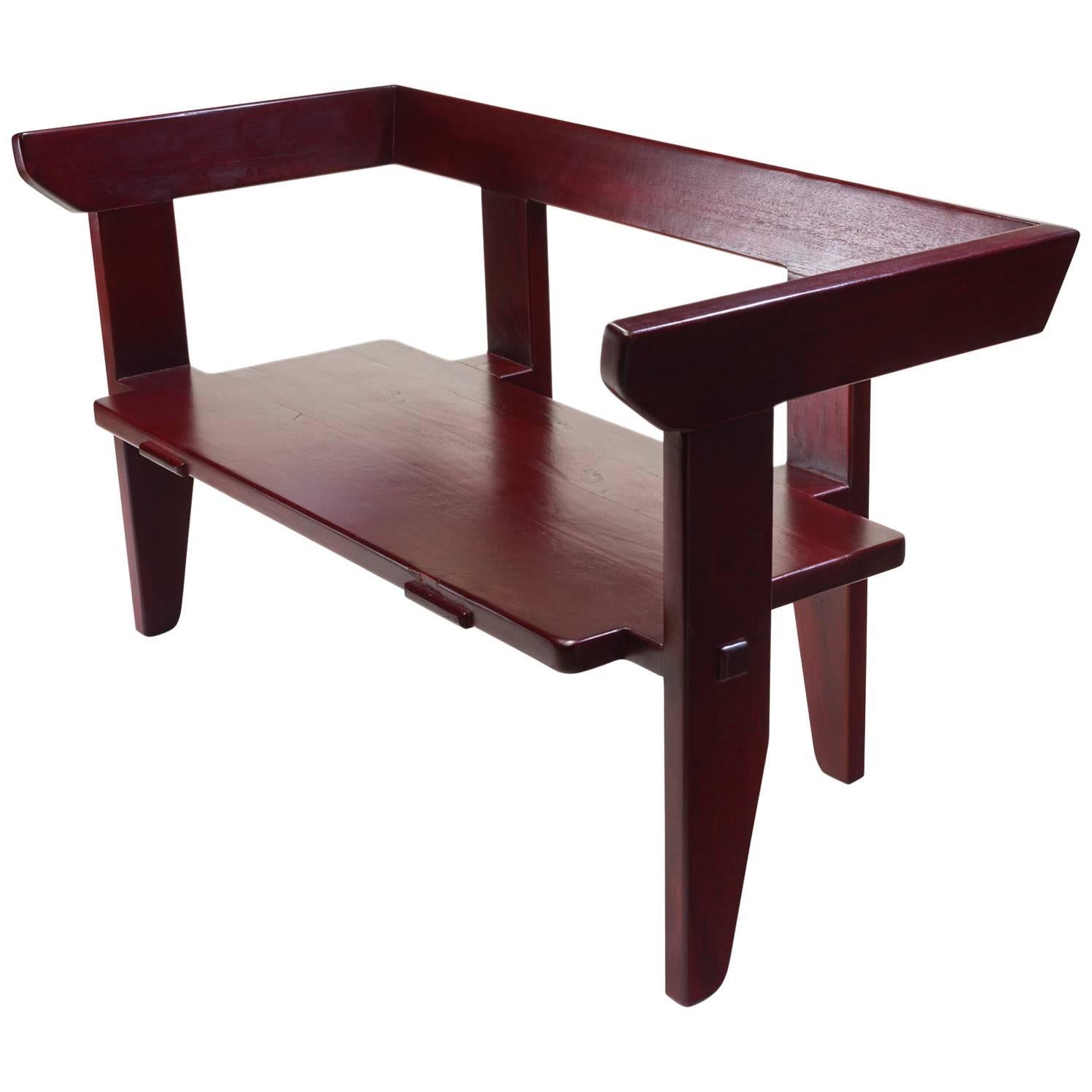 Laredo Bench Contemporary Design Traditional Joinery, Hardwood w/ Lacquer Finish For Sale
