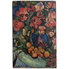 Konstantin Korovin, Oil on Wood Panel, Study for Flowers on the Balcony