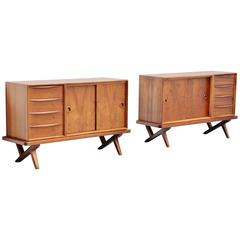 Rudolf Glatzel Pair of Walnut Credenzas, Fristho, Holland, 1955