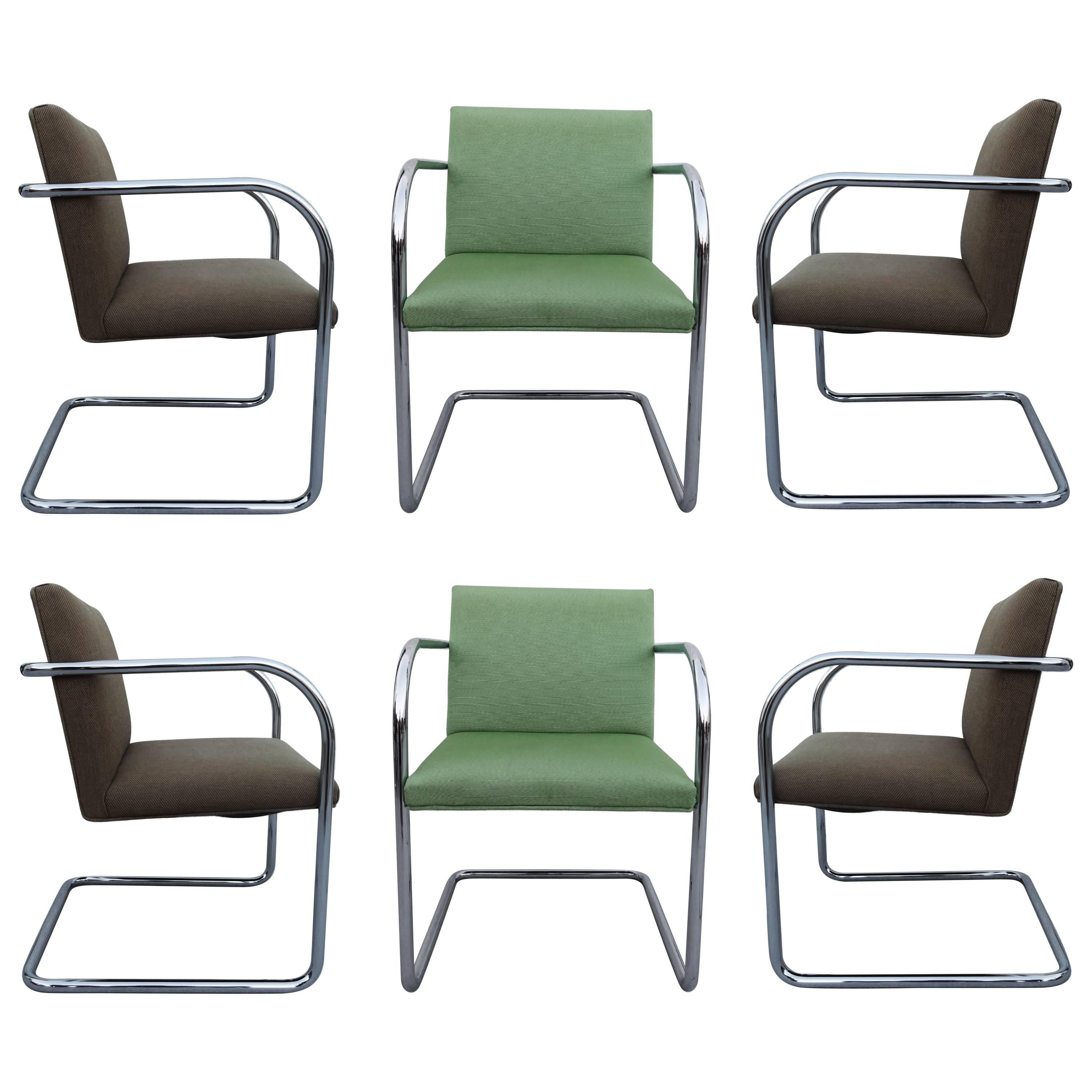 Set of Six Mies Van Der Rohe Tubular Brno Chairs by Knoll