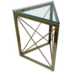 Modern Triangle Brass and Glass Side Table in the Style of Karl Springer 12
