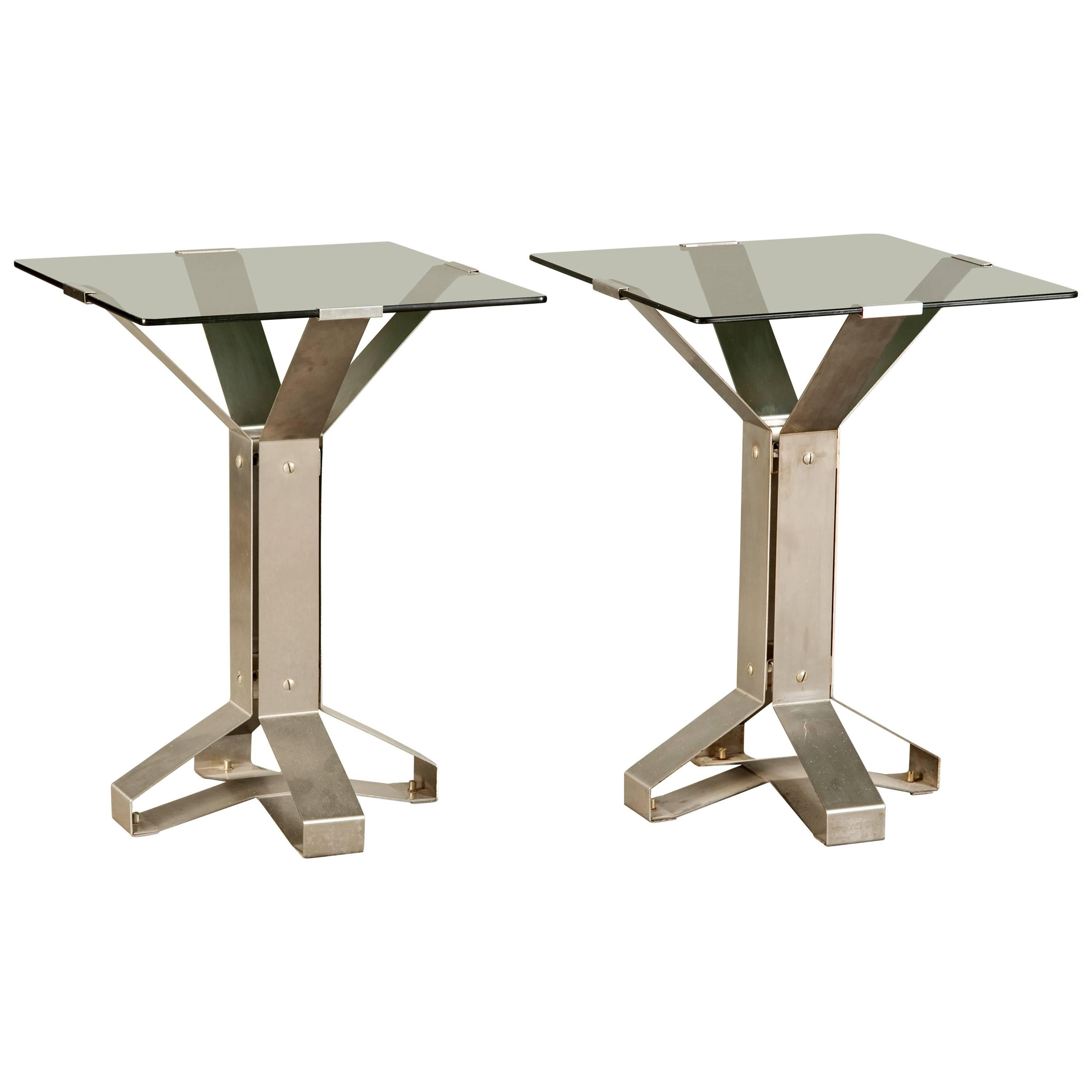 Pair of Chrome and Glass Coffee Tables