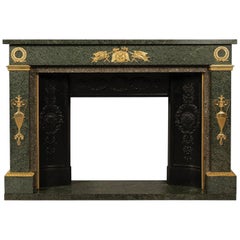 Empire Style Gilt Bronze-Mounted Green Granite Fireplace, French, circa 1850