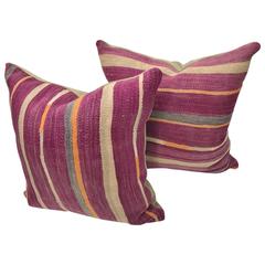 Pair of Custom Pillows Cut from a Vintage Hand Loomed Wool Moroccan Berber Rug 12
