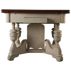 Carved Wooden Table, Two Italian Extensions Wings, United States