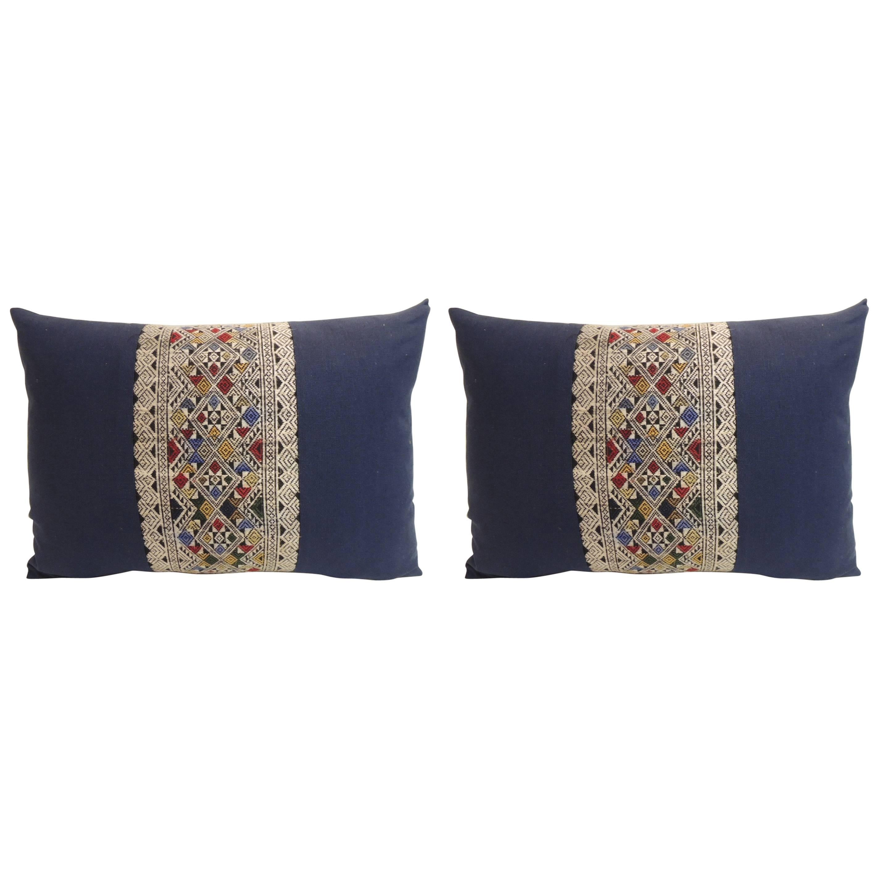 Pair of Vintage Embroidered Asian Decorative Lumbar Pillows