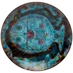 Doris Hall Enamel on Copper Plate with Decorative Fish