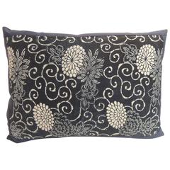 Vintage Japanese Hand-Blocked Chrysanthemum Decorative Bolster Pillow