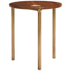 Contemporary Handcrafted Minimalist Modern Stool in Oiled Walnut and Brass