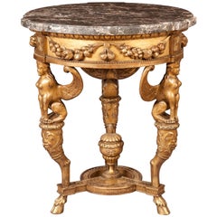 Table d'appoint italienne du 19ème siècle en bois doré et plateau en marbre