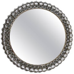 Retro Round Bakalowits Backlit Wall Mirror with Huge Crystals, Austria, 1950s