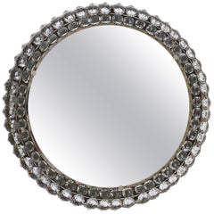 Bakalowits Vienna Round Backlit Wall Mirror with Huge Crystals, Austria, 1950s