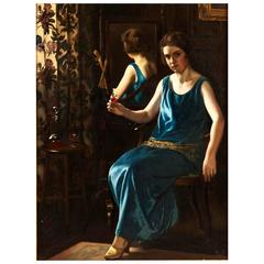 Art Deco Painting of 'the Blue Girl' by Stanley Thompson 8