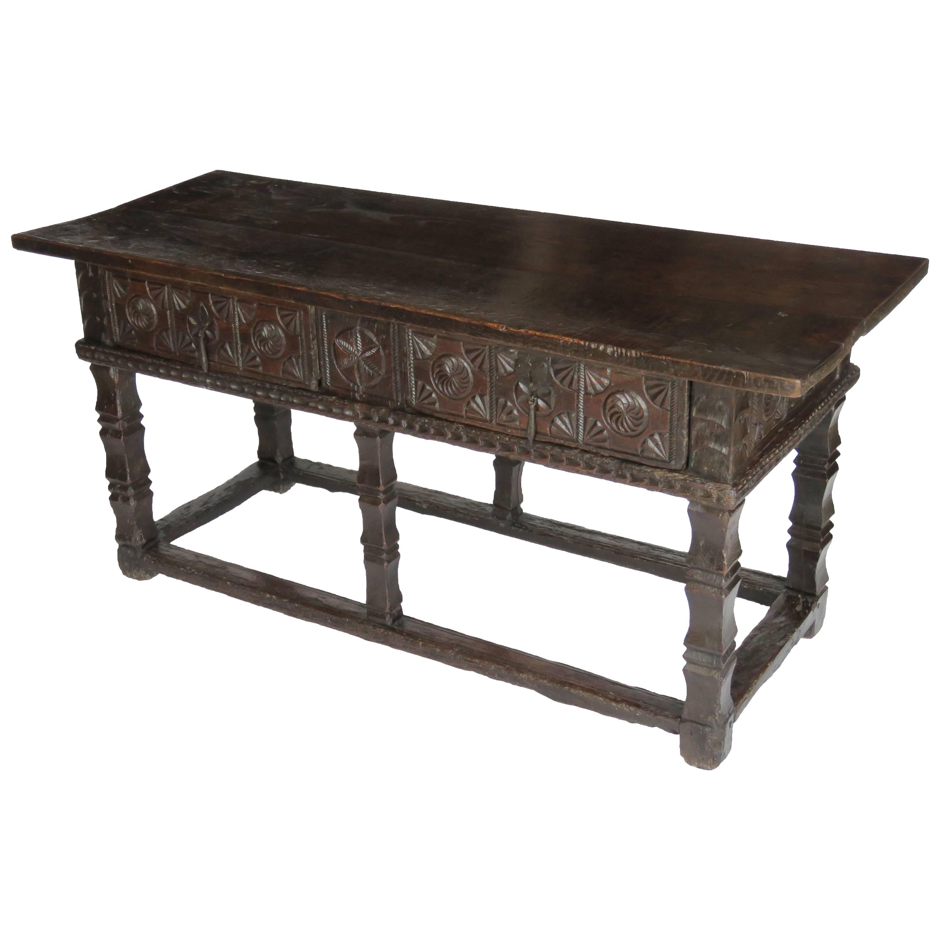 18th Century Baroque Oak Library Center Table For Sale