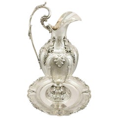 Antique 1950s Italian Silver Wine Ewer and Presentation Plate