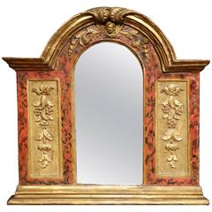 18th Century Italian Carved Polychrome and Giltwood Arched Wall Mirror