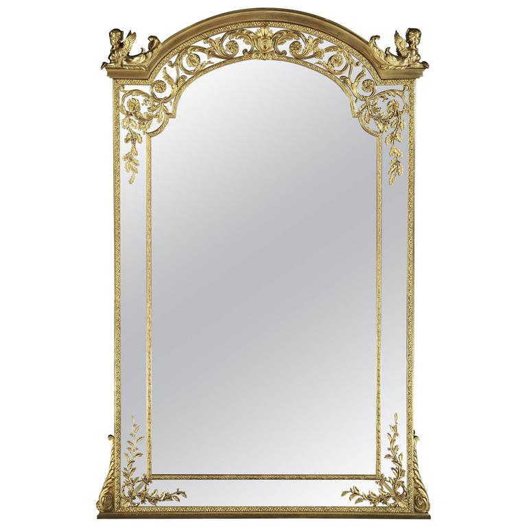 Important French 19th Century Ormolu Mirror with Sphinxes of Monumental Size For Sale at 1stdibs