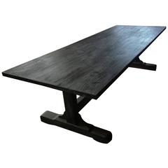 Contemporary Black Oak Ceruse Dining Table, Trestle Leg
