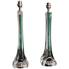 Pair of Paul Kedelv Green Glass Lamps for Flygstors