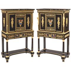 Antique Pair of French 19th Century Ebony, Hard Stone and Ormolu Mounted Secretaires