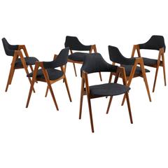 Set of Six Kai Kristiansen Teak Dining Chairs 1960s Model Compass SVA Møbler