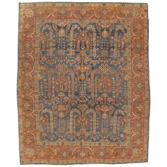 Tapis antique Sultanabad:: tapis oriental:: tapis persan fait à la main orange doux bleu clair