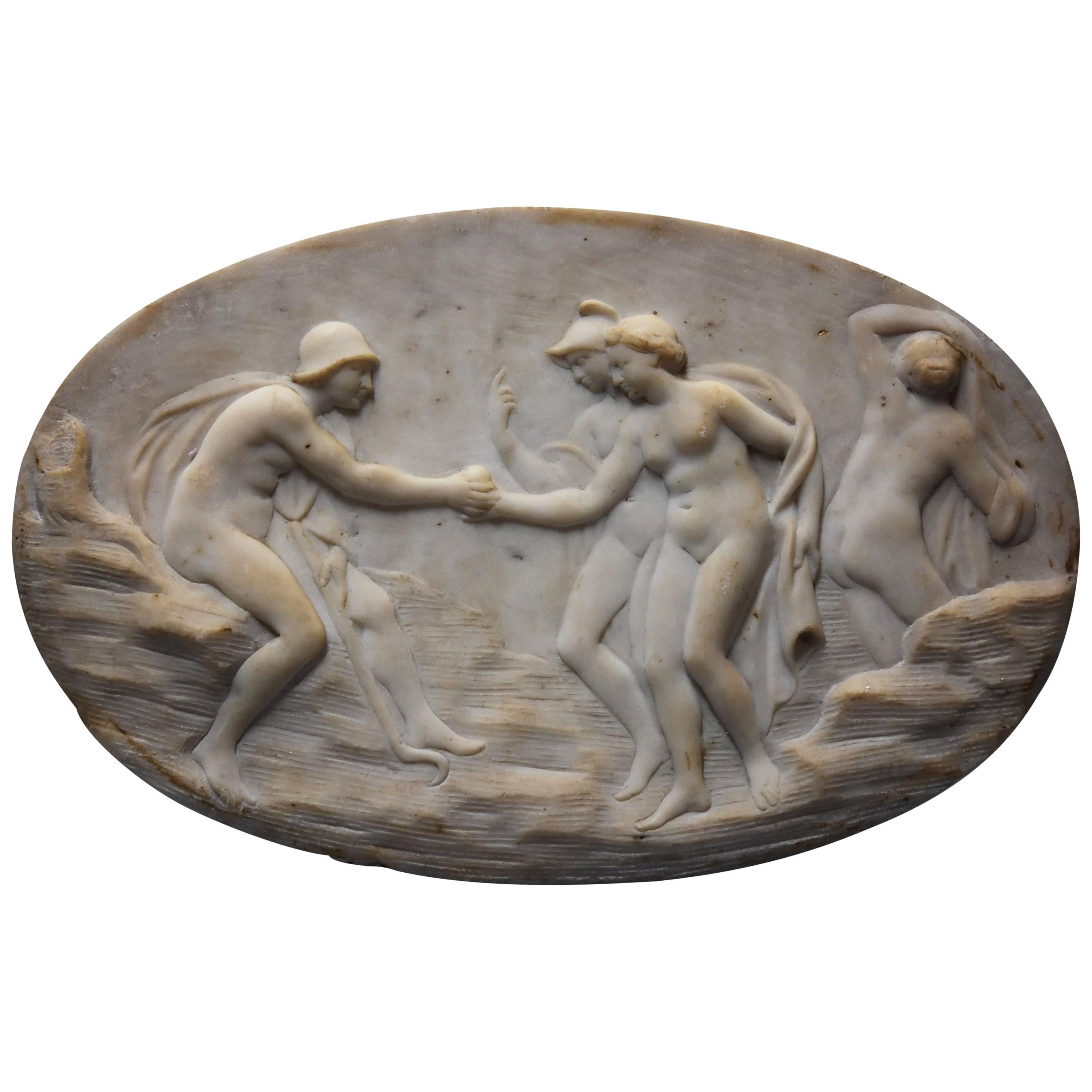 Marble Oval Plaque of a Classical Scene, Possibly ‘The Judgement of Paris'