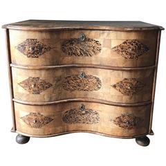 18th Century Burr Root Wood Three Drawer Commode, Bowed Front, Sweden 5
