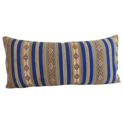 19th Century Blue and Yellow Turkish Striped Woven Decorative Bolster Pillow 10