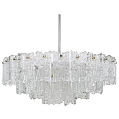 Impressive Kalmar Nickel & Textured Glass Mid-Century Chandelier, Austria, 1950s 6