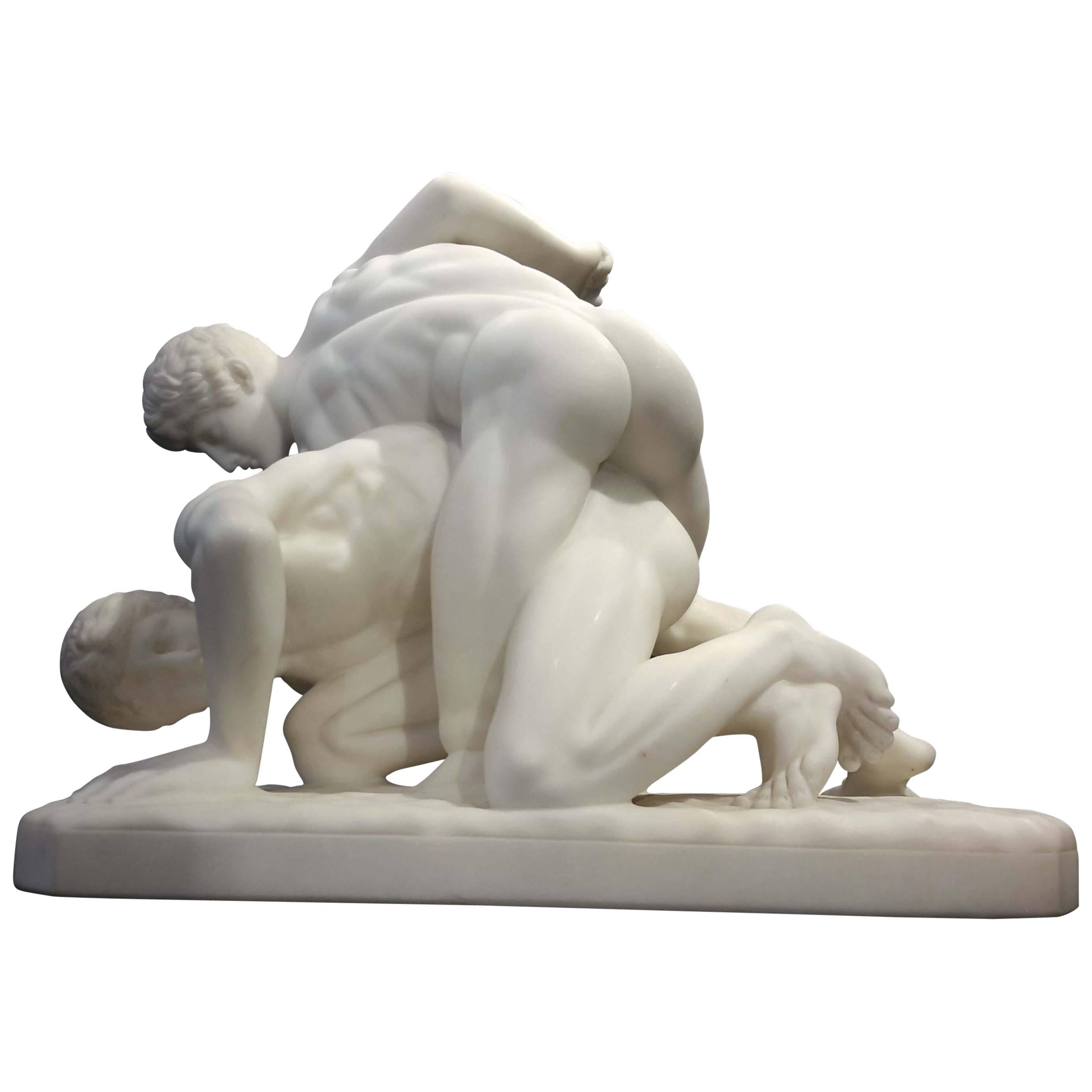 Carrera Marble Sculpture of Two Roman Wrestlers, 19th Century Grand Tour