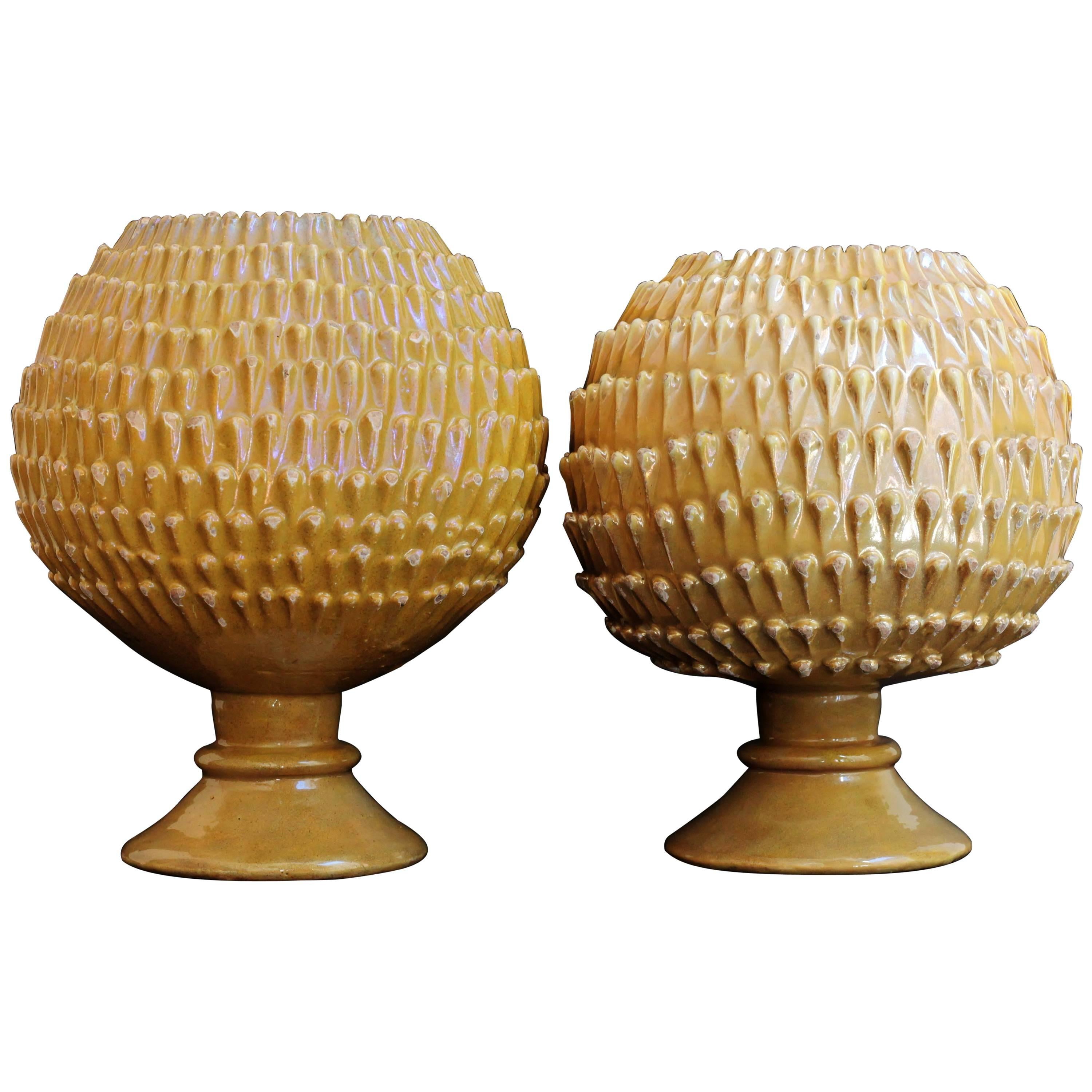 Two Vases in the Shape of a Pine Tree's Fruit, Deruta, Italy, 16th Century For Sale