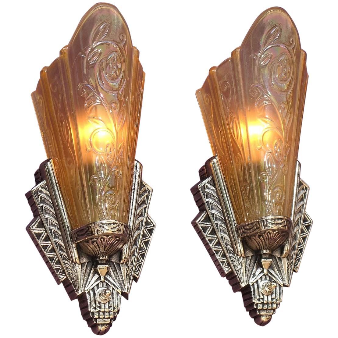 Art Deco Slip Shade Sconces Original Finish