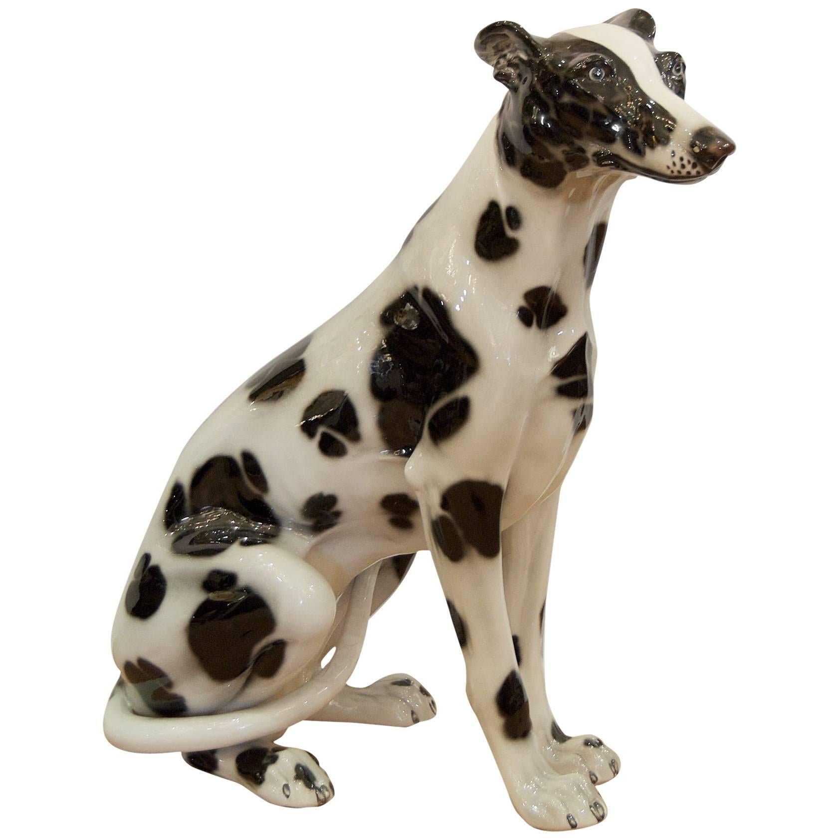 Large Life-Sized Mid-Century Italian Porcelain Dog For Sale