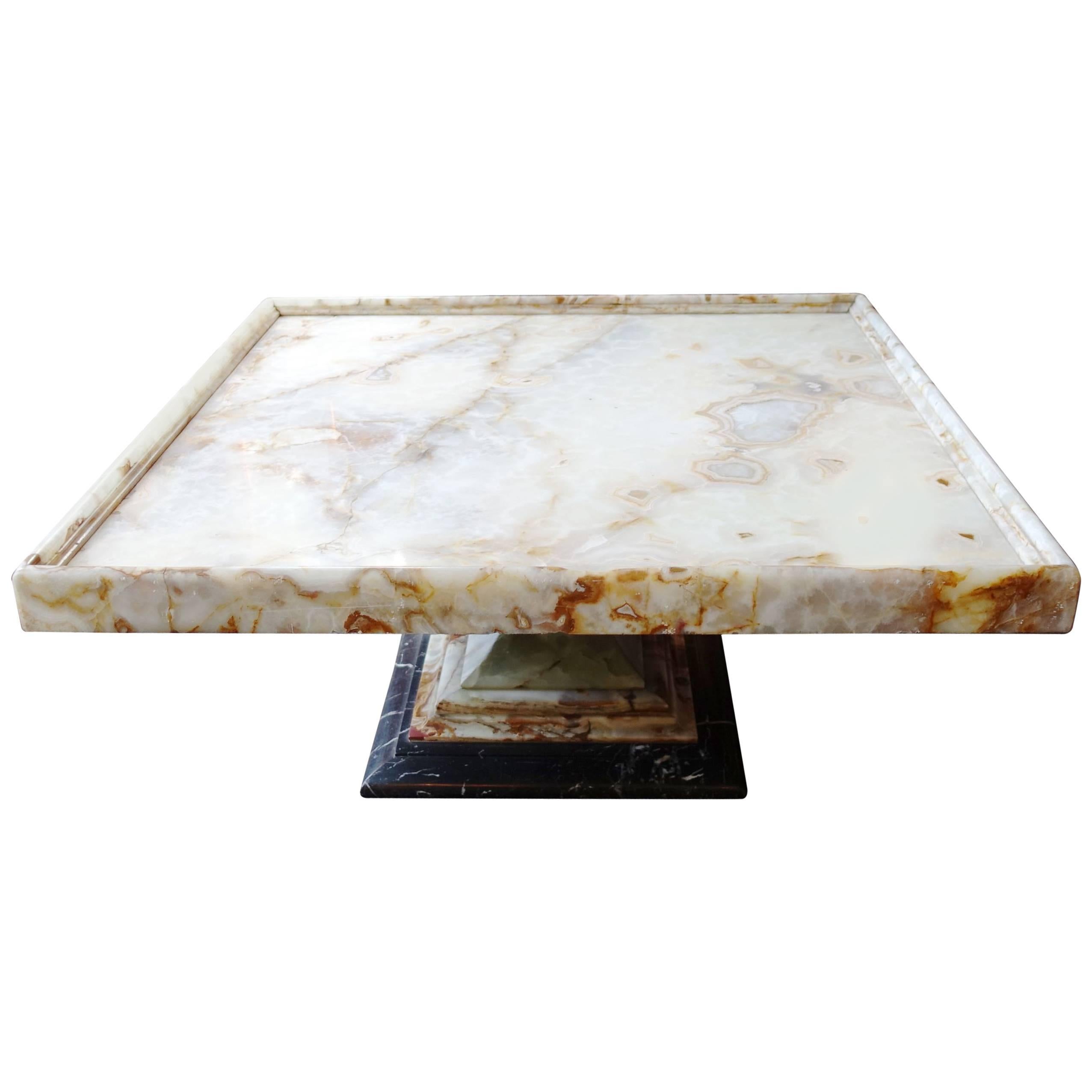 Italian Onyx Square Coffee Table, Marble Base, circa 1960