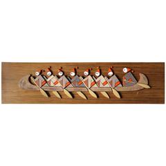 Mid-Century Modern Teak and Terracotta Wall Plaque 11