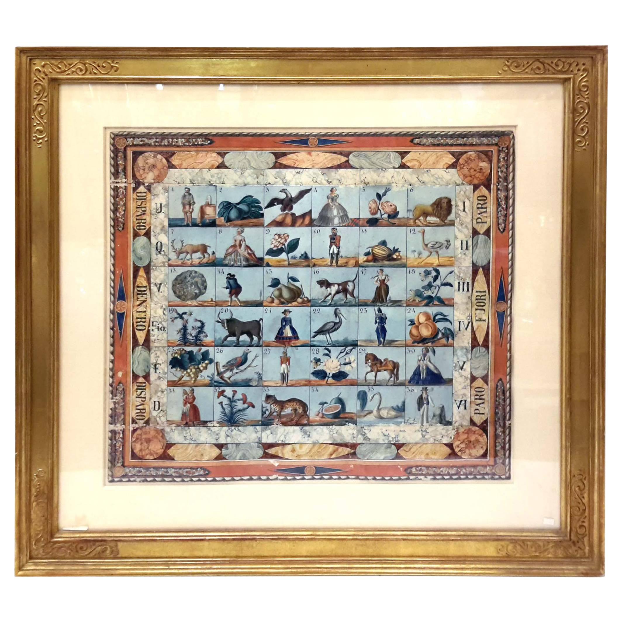 Early 1800s Italian Watercolor Game Board For Sale