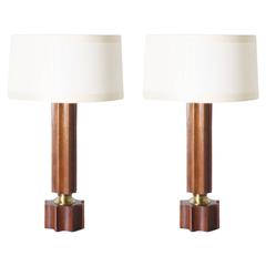Pair of Wood with Brass Stiffel Lamps, circa 1940